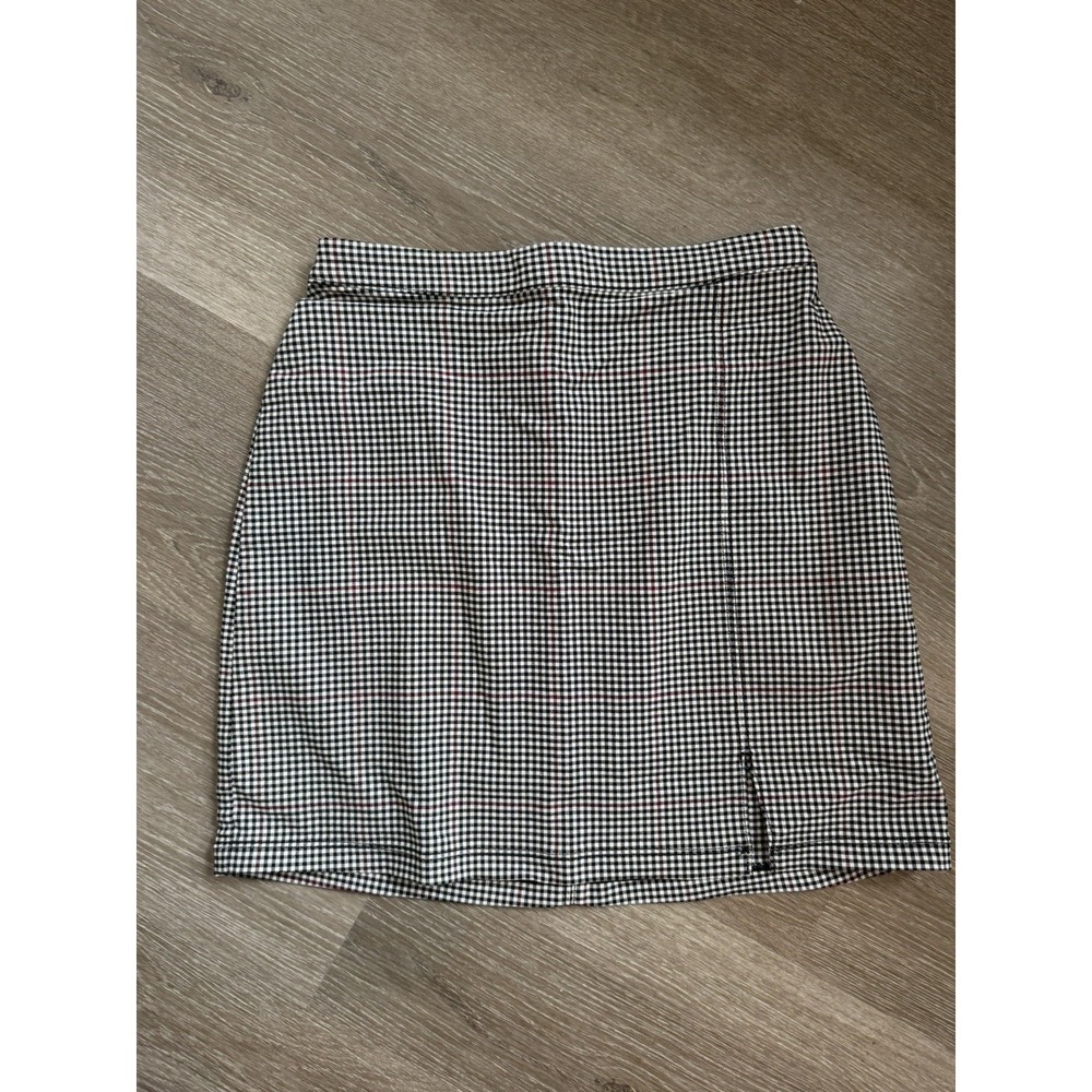 Hollister Ultra High Rise Mini Skirt Black White Red Check Plaid XS Slit